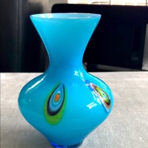 Millefiori Blue Art Glass Vase hand blown
